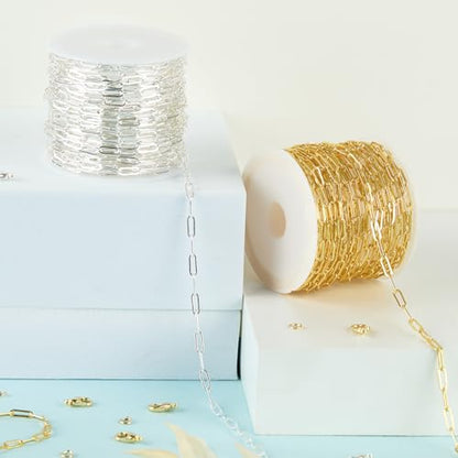 2 Rolls Paperclip Chain for Jewelry Making 33FT Jewelry Chain Links | Silver and Gold Chains Bulk with Lobster Clasps Jump Rings for DIY Craft Finding Jewelry Making Supplies - color: 2.8×7.6 Paperclip Chain