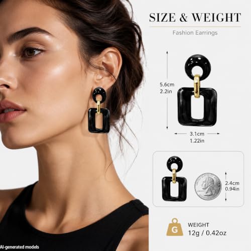Retro Boho Hollow Square Earrings Lightweight Fashion Jewelry Casual Daily Wear Geometric Drop Earrings Party Acrylic Square Dangle Accessories - color: Black