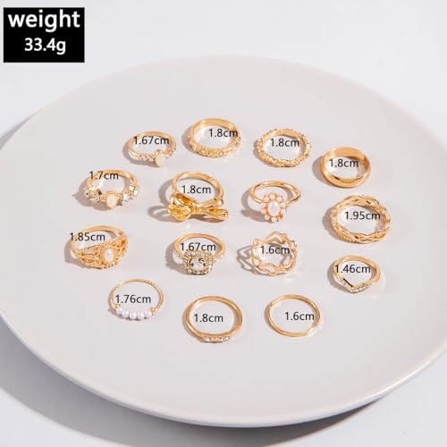 Airvess Gold Knuckle Rings for Women Trendy, Vintage Stackable Rings 14k Gold Plated Rings Sets Dainty Joint Finger Midi Ring Cute Rings Pack Festival Jewelry Gift - style: 15 Pcs