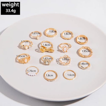 Airvess Gold Knuckle Rings for Women Trendy, Vintage Stackable Rings 14k Gold Plated Rings Sets Dainty Joint Finger Midi Ring Cute Rings Pack Festival Jewelry Gift - style: 15 Pcs