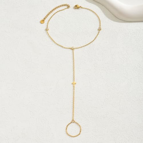 Ankle Bracelets for Women 18K Gold Plated Dainty Pearl Cross CZ Anklets Daisy Moon Star Gold Bead Satellite Cuban Link Chain Waterproof Summer Beach Foot Jewelry - style: Cross-CZ-Gold