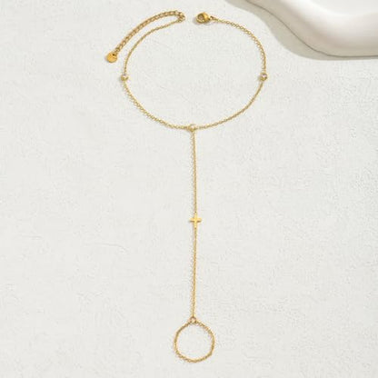 Ankle Bracelets for Women 18K Gold Plated Dainty Pearl Cross CZ Anklets Daisy Moon Star Gold Bead Satellite Cuban Link Chain Waterproof Summer Beach Foot Jewelry - style: Cross-CZ-Gold