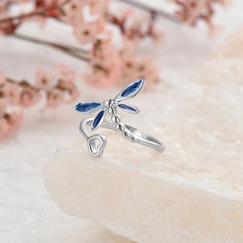 Dragonfly Toe Ring for Women 925 Sterling Silver Dragonfly/Butterfly/Cat/Paw Toe Rings Adjustable Open Ring for Women Christmas Jewelry Gift - color: Dragonfly-Toe