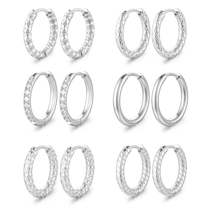 Small Hoop Earrings for Women, Stainless Steel Huggie Hoop earrings, 18G | 2/4/6 Pairs, 6mm/8mm/12mm Small Hoop Earrings, Lobe Helix Conch Tragus Daith Rook Cartilage Piercing Jewelry,Gold Silver - color: Silver-6 pairs Hoop Earrings-12mm