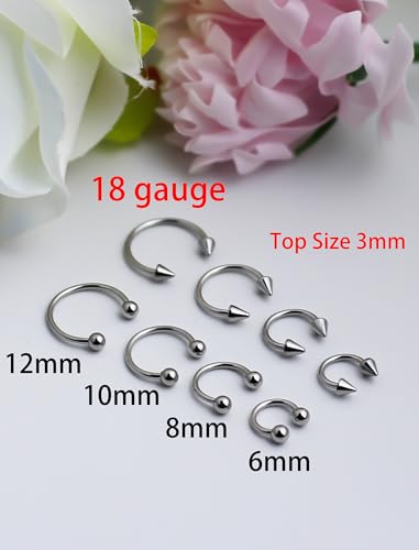 16G Horseshoe Rings Surgical Steel Nose Septum Horseshoe Hoop Earring Eyebrow Tragus Lip Rings Daith Helix Piercing Jewelry for Women Men 6-12mm Smily Piercing Jewelry - color: 18G Silver Septum rings lip rings
