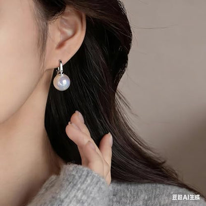 HUGE TOMATO 925 Sterling Silver Simulated Shell Pearl Earrings for Women Trendy, Big Pearl Drop Earrings Leverback Stud,18K Gold Plated Large Pearl Hoop Dangle Hypoallergenic Jewelry 14mm - color: Opal-12mm