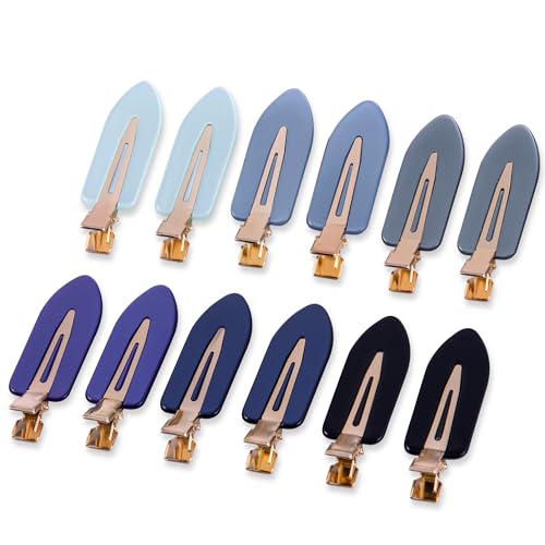 No Crease Creaseless No Bend Hair Clips For Styling Non Slip Flat Clips For Makeup Hair Accessories For Women,Black Multiple Blue,12 PCS - color: 12P-Black Multiple Blue