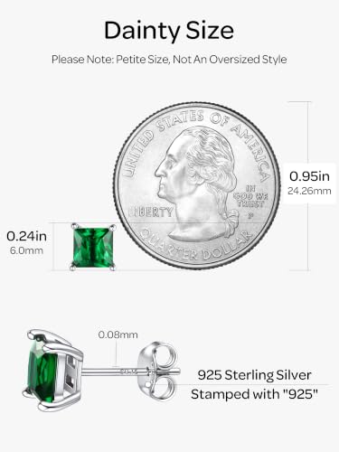 ChicSilver 925 Sterling Silver Earrings Sparkling Heart/Round/Princess Cut Birthstone Earrings for Women Birthday Jewelry with Gift Box - style: A.May(Emerald)-Princess Cut