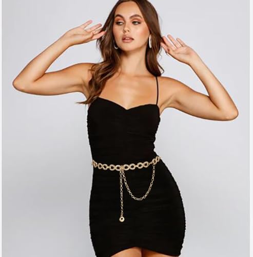 Waist Chain Belts Women Girls Metal Belly Link | Adjustable Waist Belt for Jeans and Dress - color: Gold, size: M: 47.2 in