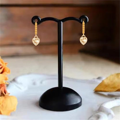 Sparkly Crystal Love Heart Dangle Drop Earrings Dainty Rhinestone Tiny Heart Huggie Hoop Earrings For Women - color: Yellow