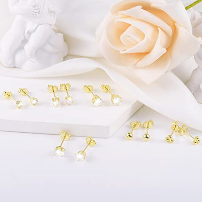 KISSPAT 6 Pairs Small Gold Stud Earrings Set for Women Hypoallergenic Silver post Tiny Stud Earrings Multiple Pack - color: A