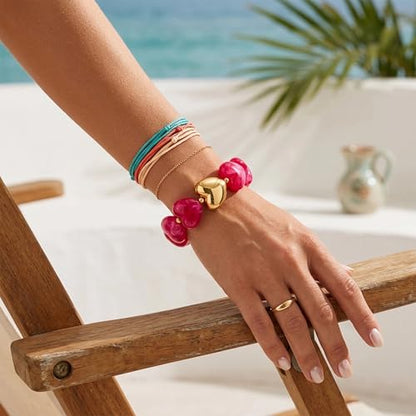 WOWORAMA Chunky Beaded Bracelets for Women Colorful Large Square Beads Bracelet Boho Acrylic Resin Stretch Bracelets Statement Chunky Bracelet Summer Jewelry - color: Heart-Rose Red