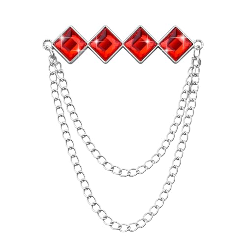 Gem Brooch Pins Hanging Chain Lapel Pin for Men Suits Metal Tassel Chain Collar Pins Suit Brooch Vintage Crystal Rhinestone Brooches for Men Wedding Business Prom Party - color: Red-J