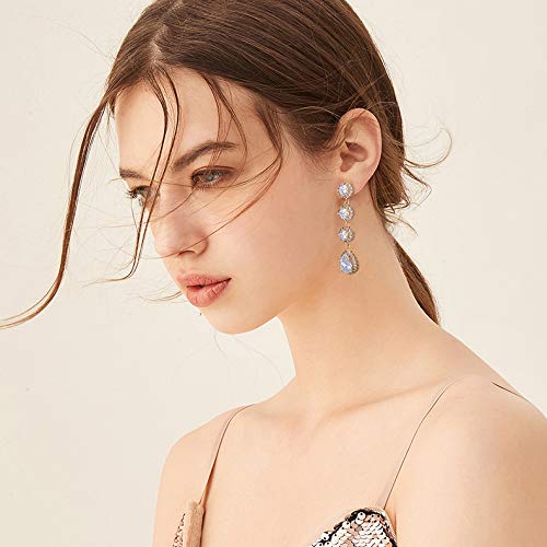 Women's Cubic Zirconia Bridal Earrings - Elegant Long Wedding Party Prom Earring for Bride Bridesmaids Crystal CZ Rhinestone Chandelier Statement Dangle Drop Earrings for girls - color: Clear-yellow gold