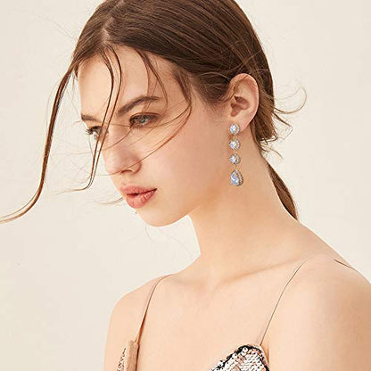 Women's Cubic Zirconia Bridal Earrings - Elegant Long Wedding Party Prom Earring for Bride Bridesmaids Crystal CZ Rhinestone Chandelier Statement Dangle Drop Earrings for girls - color: Clear-yellow gold
