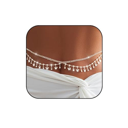 Gold Belly Chain Rhinestone Body Jewelry Chain Plated Waist Chains Layered Body Waist Summer Beach Bikini Jewelry for Women - style: butterfly-silver