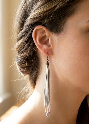 Handmade Genuine Leather Earrings for Women – Long Teardrop Boho Dangles, Lightweight Statement Fashion Jewelry - style: Springs-Grayish White