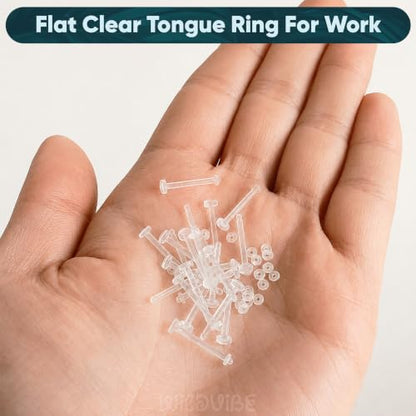 Flat Clear Tongue Ring For Work, Surgery - 14g Hypoallergenic Flat Tongue Rings For Women - 16mm (5/8) Flexible Straight Barbell Bioflex Plastic Tongue Rings Piercing Retainer Jewelry Spacers (10pcs)