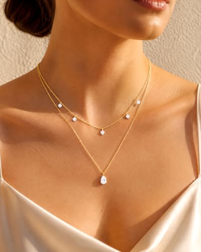Gold Necklace Stack, Layered Gold Necklaces for Women Jewelry Set | 14K Gold Plated, Separate Chains, Pendant, Dainty, Non Tarnish, Delicate, Chain, Multi, Gift - color: 2 Layer-Dainty Teardrop Gold