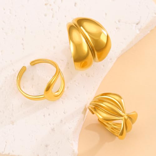 17PCS Silver Knuckle Rings for Women Stainless Steel Rings Set Midi Stackable Rings Simple Smooth Finger Rings Silver Adjustable Rings Jewelry Gift - color: 3pcs/Gold