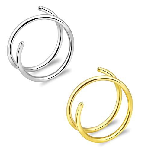 20G Double Nose Ring Hoop for Single Piercing - 2-36 Pcs Jewelry for Women - color: Gold,Silver-2pcs