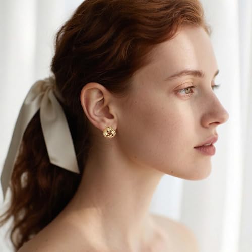 Love Knot Stud Earrings for Women Gold Plated Knot Earrings Geometric Twisted Statement Earrings Trendy Jewelry - color: Gold 15mm Knot