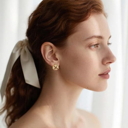 Love Knot Stud Earrings for Women Gold Plated Knot Earrings Geometric Twisted Statement Earrings Trendy Jewelry - color: Gold 15mm Knot