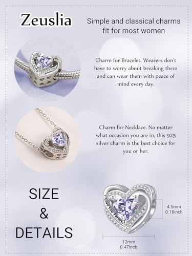 Heart Birthstone Charms for Bracelets, 925 Sterling Silver Women Bead Charms for Charm Bracelets Necklace, Mother's Day Birthday Anniversary Jewelry Gifts for Wife Mom Grandma Daughter - style: Bead - June - Alexandrite