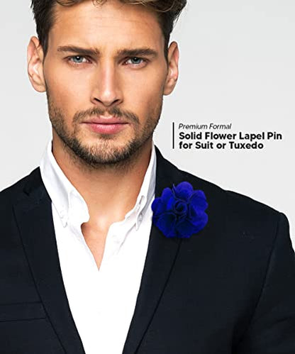 Premium Men's Formal Solid Color Flower Lapel Pin - Boutonniere for Men, Brooch Pin - color: Blue