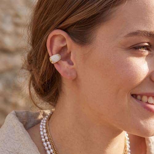 Gold Ear Cuff for Women, 14K Gold Plated Single Non-Pierced Earring with Micro-Pave Cubic Zirconia Adjustable Open Ear Clip for Daily Wear & Special Occasions - color: ear cuff-S 007
