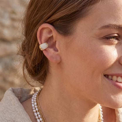 Gold Ear Cuff for Women, 14K Gold Plated Single Non-Pierced Earring with Micro-Pave Cubic Zirconia Adjustable Open Ear Clip for Daily Wear & Special Occasions - color: ear cuff-S 007
