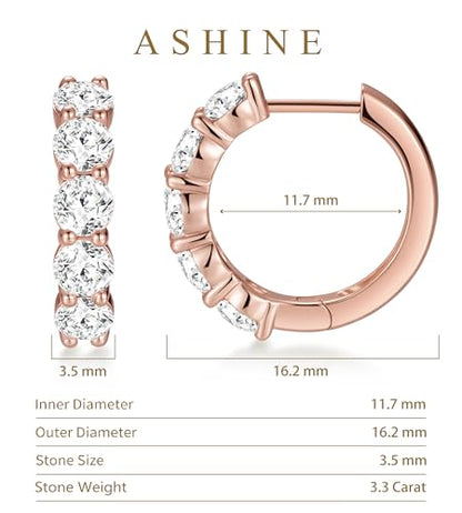 ASHINE 14K Gold Plated 925 Sterling Silver Post Pave Cubic Zirconia Hoop Cuff Huggie Earrings Jewelry for Women Girls - color: Rose Gold-16mm