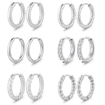 Small Hoop Earrings for Women, Stainless Steel Huggie Hoop earrings, 18G | 2/4/6 Pairs, 6mm/8mm/12mm Small Hoop Earrings, Lobe Helix Conch Tragus Daith Rook Cartilage Piercing Jewelry,Gold Silver - color: Silver-6 pairs Hoop Earrings-8mm