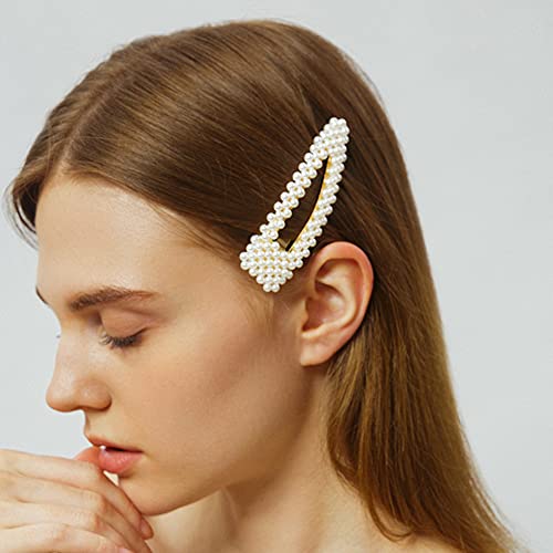 BlingKingdom 2pcs 3.3" Snap Pearl Large Hair Clips Pins Barrette Ties Hair for Bridesmaid Girls Women Childrens Gifts Party Wedding Daily Styling