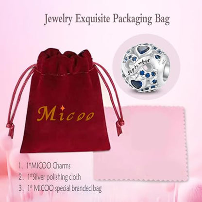 MICOO 925 Sterling Silver Jan-Dec Birthstone Charms For Bracelets and Necklaces, Original DIY Bead Charms With Cubic Zirconias Jewelry Birthday Gifts For Women. - color: 9-Sep Birthstone charm
