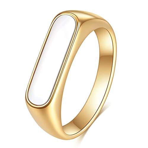 VQYSKO 14K Gold Plated Signet Ring | Statement Band Jewelry for Women - color: Gold+White
