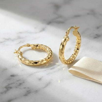 14K Gold Hoop Earrings for Women 14K Gold Earrings Classic Shiny Polished Round Big Hoop Earring for Women Hypoallergenic Womens Earring Hoops - size: 25mm