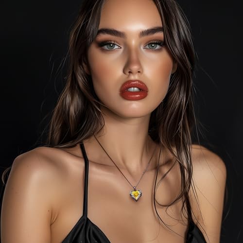 CDE Angel Wings Heart Birthstone Pendant Necklace Gift for Women | Silver/Gold Tone,Ideal Birthday & Anniversary Jewelry Gift for Wife,Girlfriend,Her - color: Black-11-Yellow Birthstone