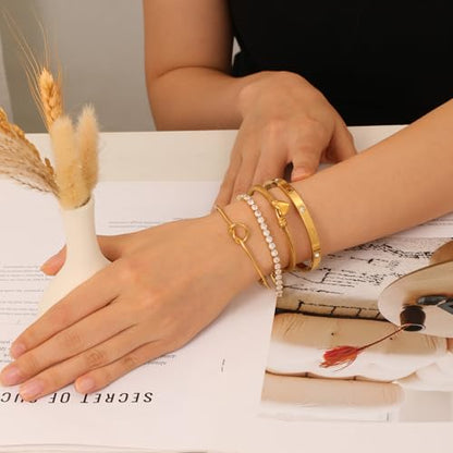 18 K Gold Plated Love Bangle Bracelet Stack Cuff Jewelry for Women Jewelry Set for Women Gift with Box - style: style10