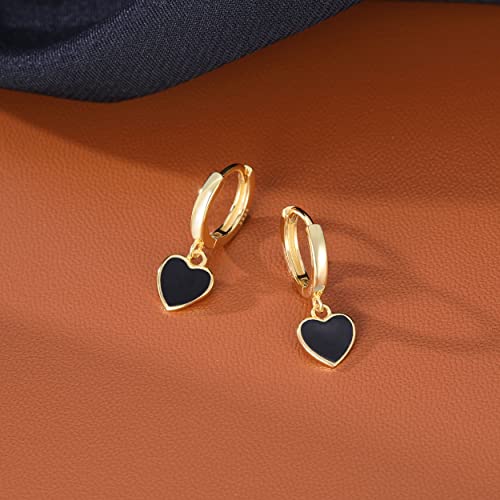 SLUYNZ Sterling Silver Black Heart Hoop Earrings for Women Teens Love Heart Hoop Earrings Huggie - color: B-Yellow