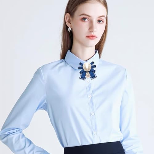 FASELE Bow Brooch Pre-Tied Neck Tie Pearl Brooch Pin Striped Bow Tie for Women Wedding Party Bow Tie - color: Blue/Pin