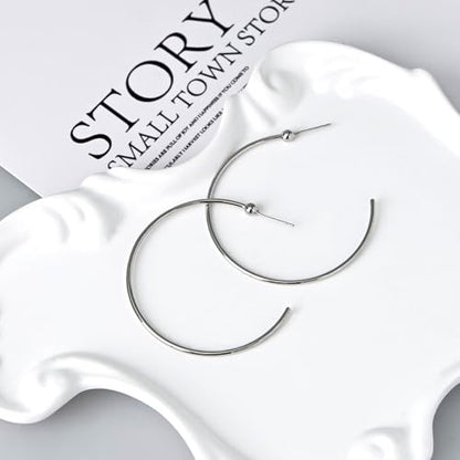 Silver Large Open Hoop Earrings Modern Minimalist Round Hoop Earrings for Women Simple Silver Jewelry for Daily