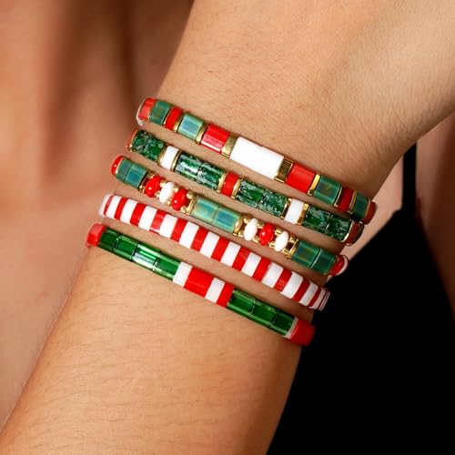 Candy Colorful Tila Flat Beads Bracelets for Women Trendy Unique Friendship Handmade Stackable Christmas Jewelry Gifts - color: christmas red
