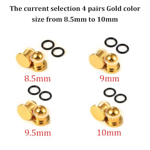 LADEMAYH Comfy Dead Stretching Ear Tapers Stretching Kit, Small Gaps Packed, 0.5mm Increments, Surgical Stainless Steel 316L, Flat Top Ear Plugs, Pain-Free Body Piercing Jewelry for Women & Mens - color: Gold, size: 8.5-10mm 8pcs