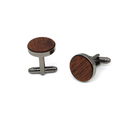 ARFUKA Round Wooden Black Copper Cufflinks Set for Men Handcrafted Elegant Shirt Studs & Jewelry Accessories