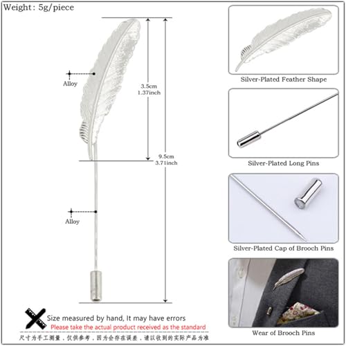 Dreuyet Simple Gold Silver Plated Long Brooch Pins with Cute Animal Antlers Leaves Plant Bees Rabbits Rose Flower Feather Brooch Jewelry for Women Men Elegant Suit Collar Lapel Pin - style: Long Leaf