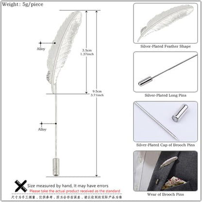 Dreuyet Simple Gold Silver Plated Long Brooch Pins with Cute Animal Antlers Leaves Plant Bees Rabbits Rose Flower Feather Brooch Jewelry for Women Men Elegant Suit Collar Lapel Pin - style: Long Leaf