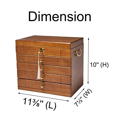 Changsuo Wooden Jewelry Box for Women, Organizer Box of Solild Wood with Combo Lock for Jewelries, Watches, Necklace, Ring, Storage Box (Light Brown)