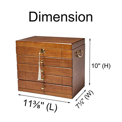 Changsuo Wooden Jewelry Box for Women, Organizer Box of Solild Wood with Combo Lock for Jewelries, Watches, Necklace, Ring, Storage Box (Light Brown)