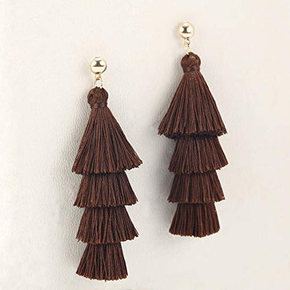 BaubleStar Bohemian Layered Tassel Drop Earrings for Women | Lightweight Statement Party Festival Jewelry - color: Chocolate